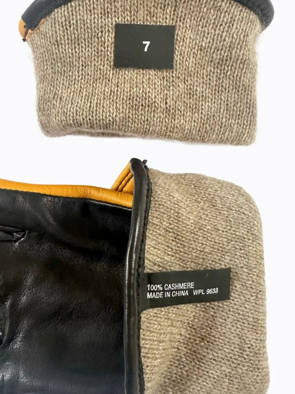 Vintage Two Tone Leather Cashmere Gloves S Black Ochre Saffron Whimsigoth Luxury